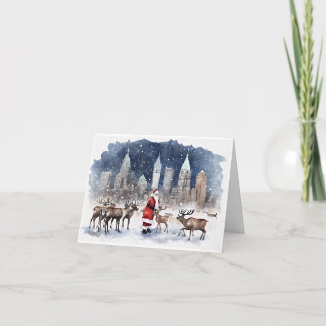 Philly Skyline Christmas Card with Santa  (Front)