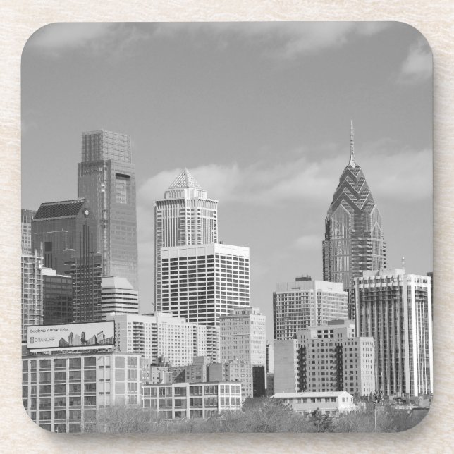Philly skyscrapers black and white coaster (Front)