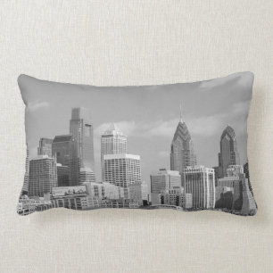 Philly skyscrapers black and white lumbar cushion