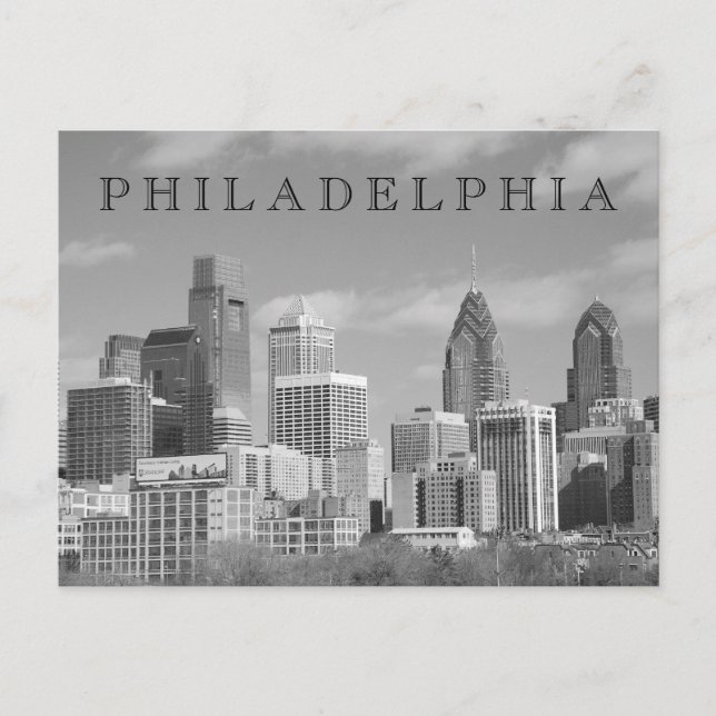 Philly skyscrapers black and white postcard (Front)