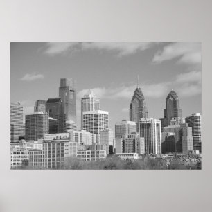 Philly skyscrapers black and white poster