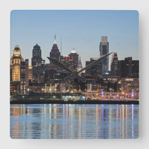 Philly sunset square wall clock