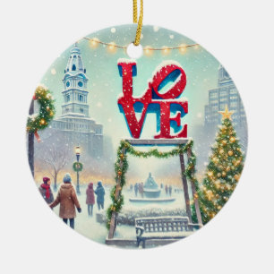 Philly's LOVE Park at Christmas Holiday Ceramic Tree Decoration