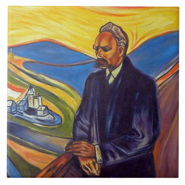 Philosopher Friedrich Nietzsche (by Edvard Munch) Tile (Front)