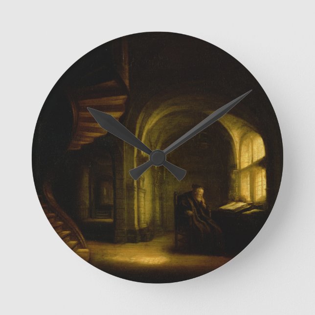 Philosopher with an Open Book, 1625-7 (oil on pane Round Clock (Front)