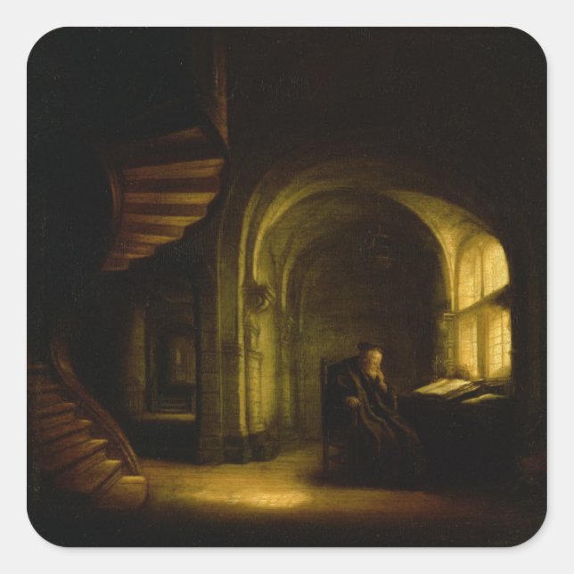 Philosopher with an Open Book, 1625-7 (oil on pane Square Sticker (Front)