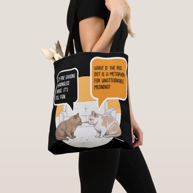 Philosophy Cat Red Dot Existential Humour Art Tote Bag (Close Up)