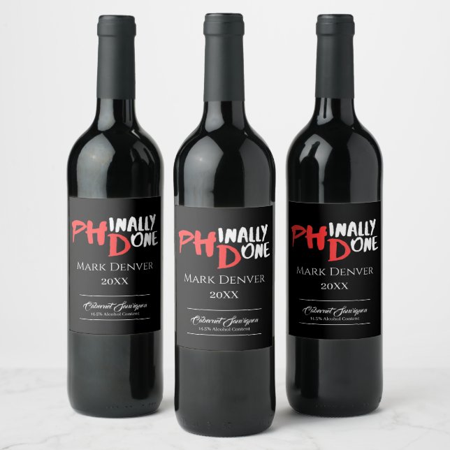 Phinally done - Black PHD Graduation Quote Design Wine Label (Bottles)