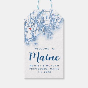 Phippsburg Maine Modern Map Navy Wedding Favour Gift Tags