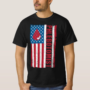 Phlebotomist Blood Donor American Flag USA Phlebot T-Shirt