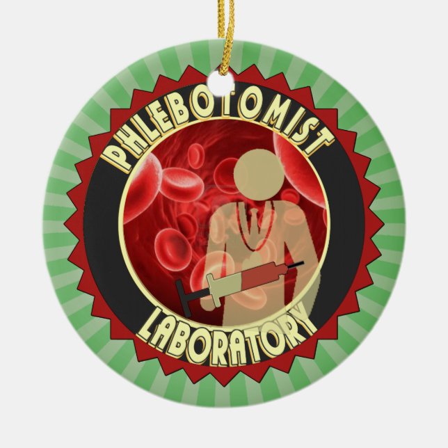PHLEBOTOMIST BLOOD LOGO CERAMIC TREE DECORATION (Front)
