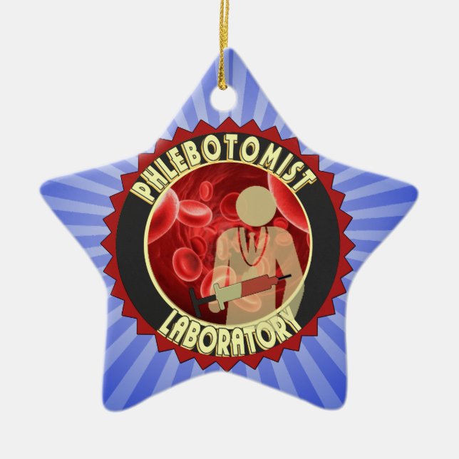 PHLEBOTOMIST BLOOD LOGO CERAMIC TREE DECORATION (Front)