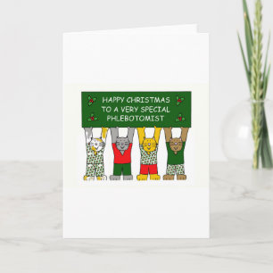 Phlebotomist Happy Christmas Cartoon Cats Holiday Card