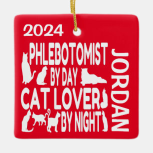 Phlebotomist Loves Cats CUSTOM Ceramic Ornament