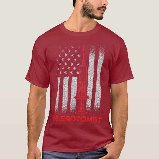Phlebotomist Needle Flag Phlebotomy Technician T-Shirt (Front)