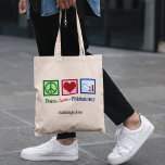 Phlebotomist Peace Love Phlebotomy Custom Tote Bag<br><div class="desc">A cool personalised phlebotomist gift for an expert at blood draws and needles. A peace sign,  heart,  and vials of blood. Peace Love Phlebotomy tote bag with your custom text.</div>