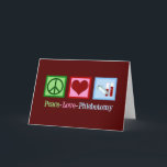 Phlebotomist Peace Love Phlebotomy Office Holiday Card<br><div class="desc">A cool Phlebotomist Christmas gift for an expert at blood draws and needles. A peace sign,  heart,  and vials of blood. Peace Love Phlebotomy.</div>