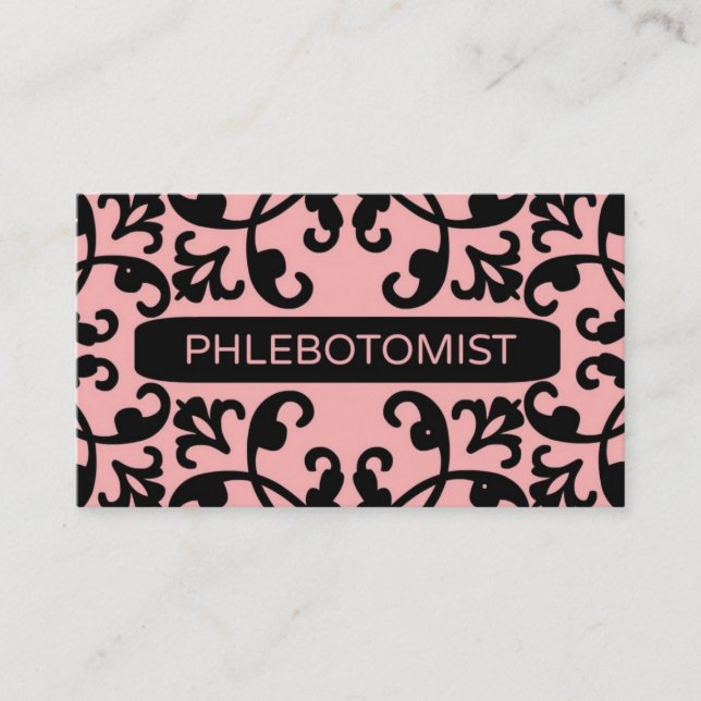 Phlebotomist Peach Damask Business Card (Front)