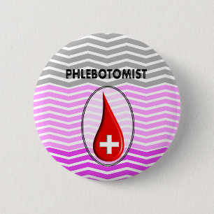 Phlebotomist Pink Chevron Blood Drop 6 Cm Round Badge