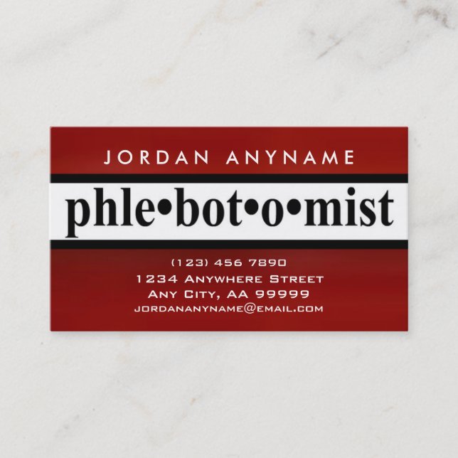 Phlebotomist Red Stripe (DOUBLE SIDED) Business Card (Front)