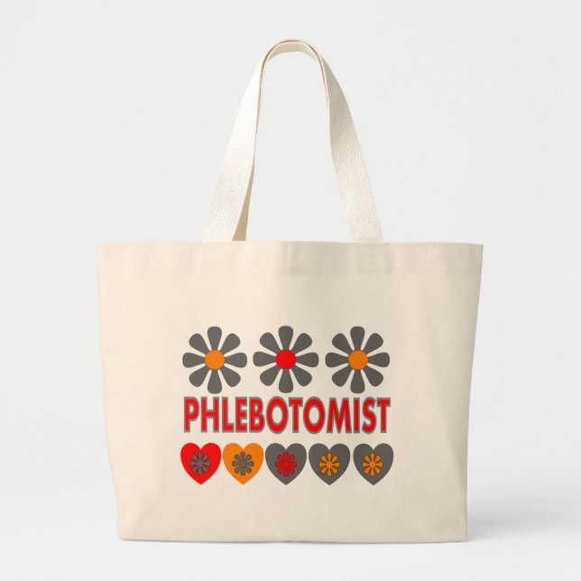 Phlebotomist RETRO Flowers T-Shirt Large Tote Bag (Front)