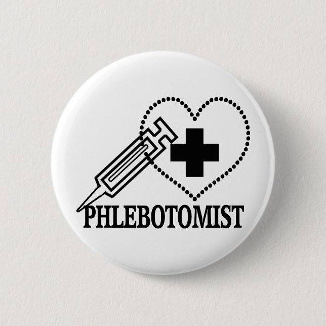 PHLEBOTOMIST - SYRINGE HEART MEDICAL 6 CM ROUND BADGE (Front)
