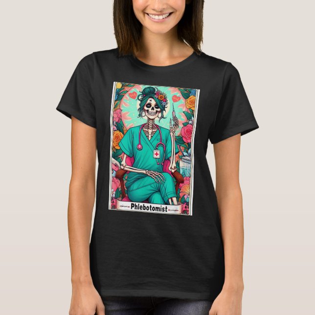Phlebotomist Tarot Card Skeleton Phlebotomy Tech P T-Shirt (Front)