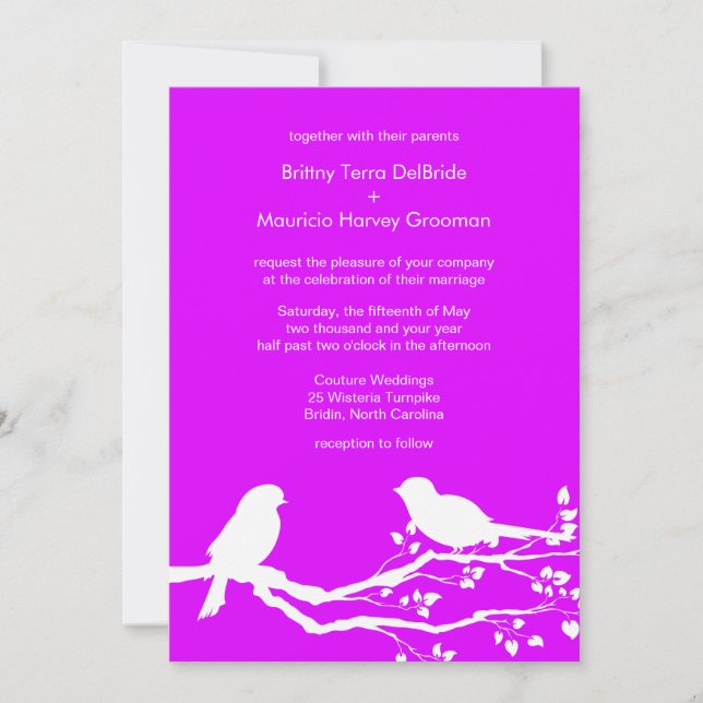 Phlox Love Birds Weddings Customised Invitation (Front)