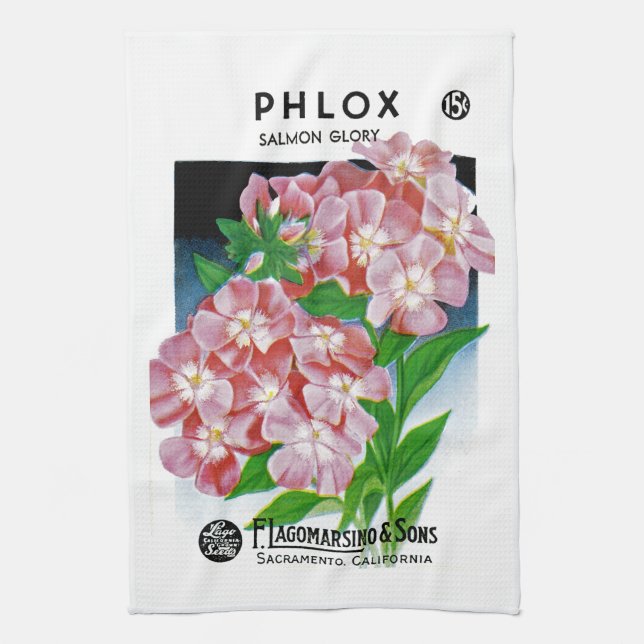 Phlox Seed Packet Label Tea Towel (Vertical)