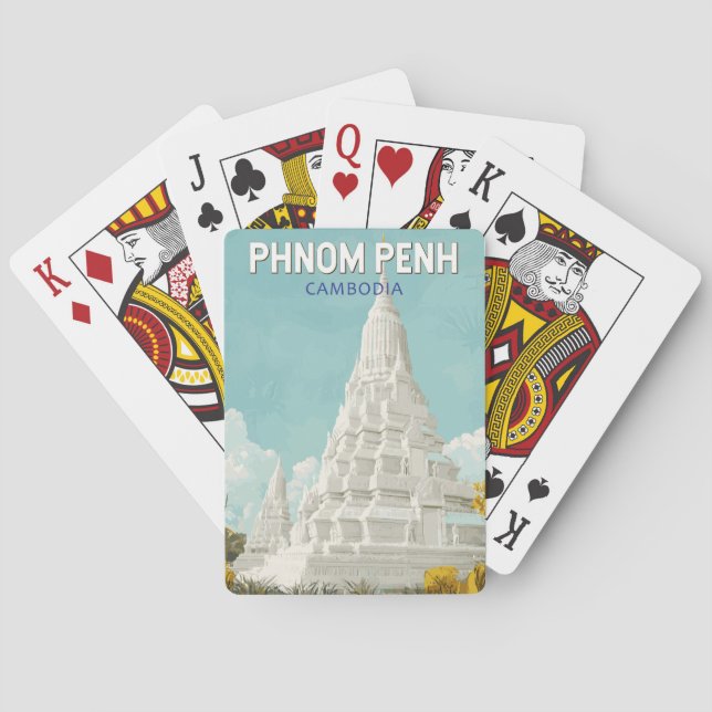 Phnom Penh Cambodia Illustration Travel Art Retro Playing Cards (Back)