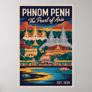 Phnom Penh Cambodia Retro Travel Poster Art