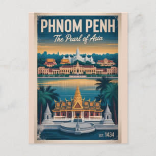 Phnom Penh Cambodia Retro Travel Poster Art Holiday Postcard