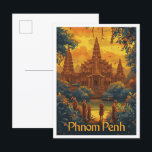 Phnom Penh Cambodia Vintage Travel Illustration Postcard<br><div class="desc">Phnom Penh Cambodia Vintage Art Travel Illustration</div>