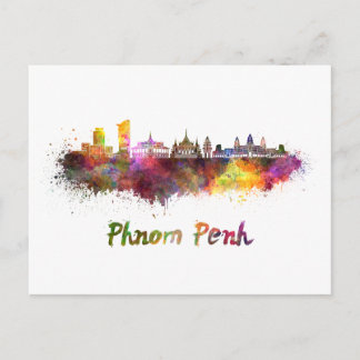 Phnom Penh skyline in watercolor Postcard