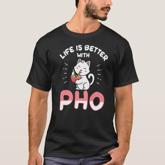 Pho Cat Eating  With Pho T-Shirt (Front)