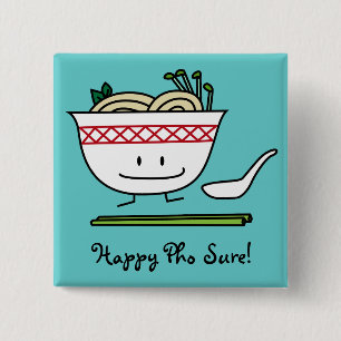 Pho Noodle Bowl Vietnam soup spoon chopsticks 15 Cm Square Badge