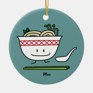 Pho Noodle Bowl Vietnam soup spoon chopsticks Ceramic Tree Decoration