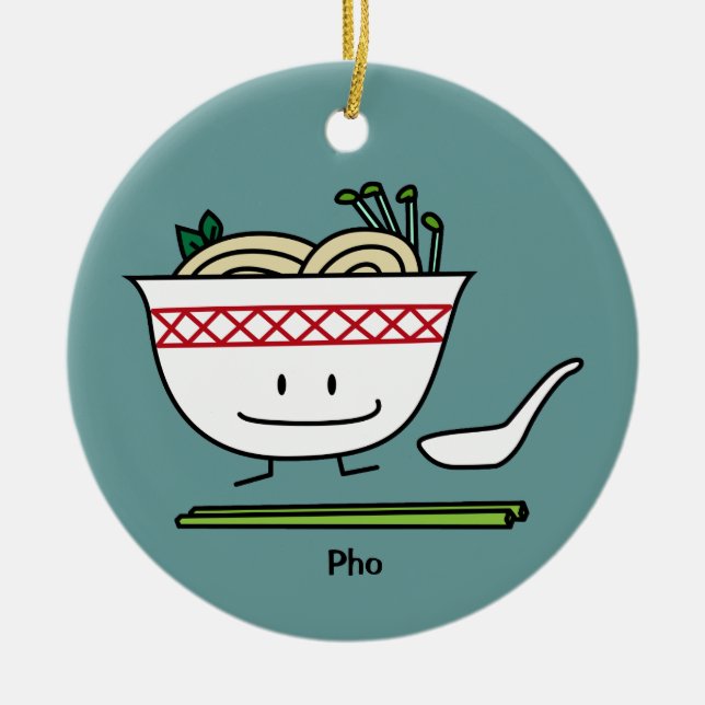 Pho Noodle Bowl Vietnam soup spoon chopsticks Ceramic Tree Decoration (Front)