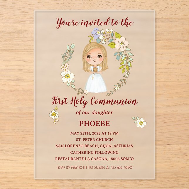 PHOEBE acrylic invitation First communion (Front)