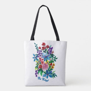 Phoebe "Be Kind" Floral Inspirational Tote Bag