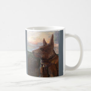 "Phoebe Dog in the Sunset" painting on a mug