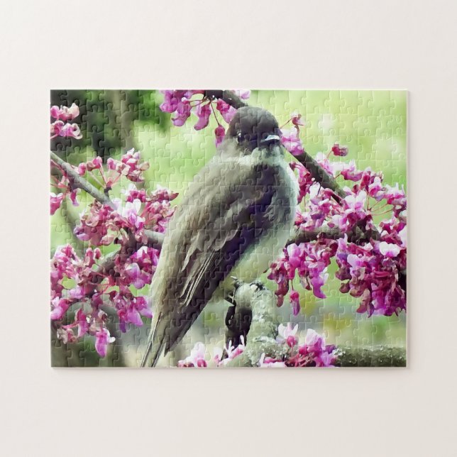 Phoebe in a Redbud Tree Jigsaw Puzzle (Horizontal)