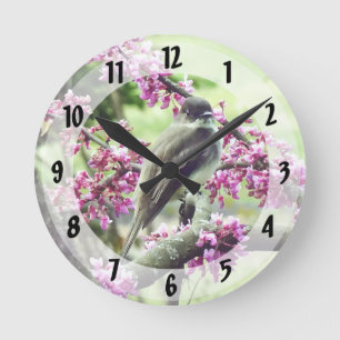 Phoebe in a Redbud Tree Round Clock