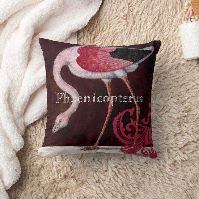 Phoenicopterus Vintage Flamingo Raspberry Damask Cushion (Blanket)