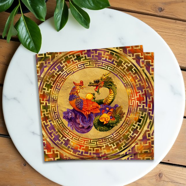 Phoenix and Dragon Ornament Square Business Card (Creator Uploaded)