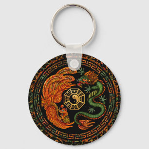 Phoenix and Dragon with bagua #2 Key Ring