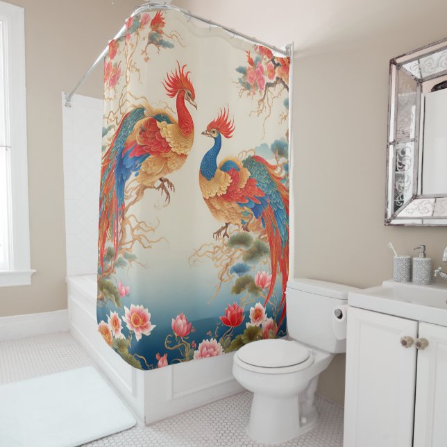 Phoenix and Lotus Shower Curtain (In Situ)