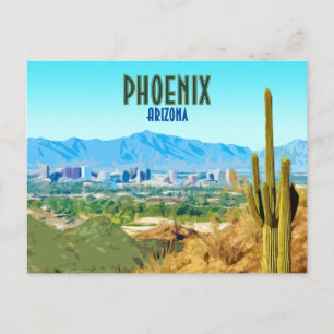 Phoenix Arizona City Cactus and Mountain Vintage Postcard