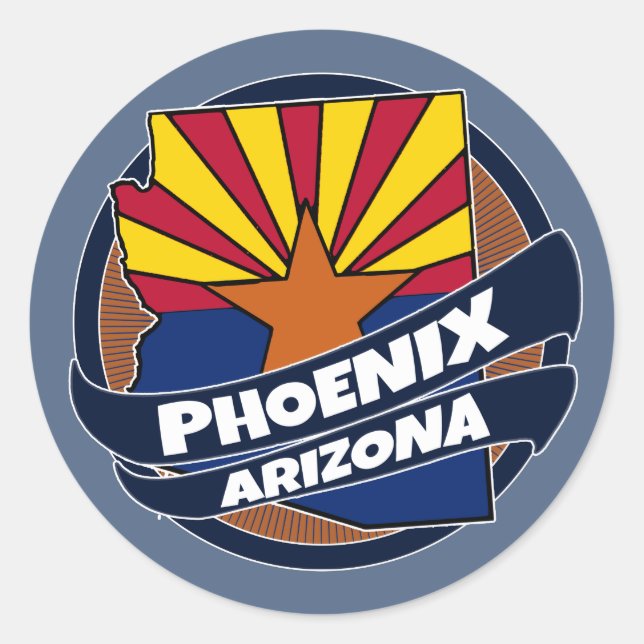 Phoenix Arizona flag burst round stickers (Front)