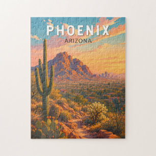 Phoenix Arizona Illustration Travel Art Vintage Jigsaw Puzzle